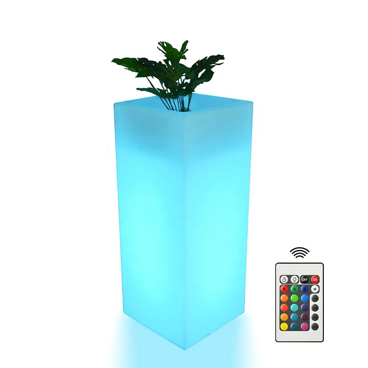 110 CM Tall Plastic square  led flower pots /LED cube ice bucket/bar cabinet with rgb color changing remote