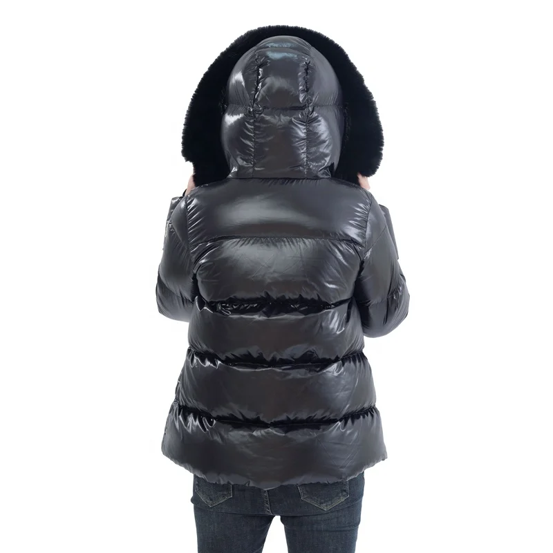 2021 ladies winter clothes custom logo bomber parka trench coat women shiny down jacket thick puffer bubble coats