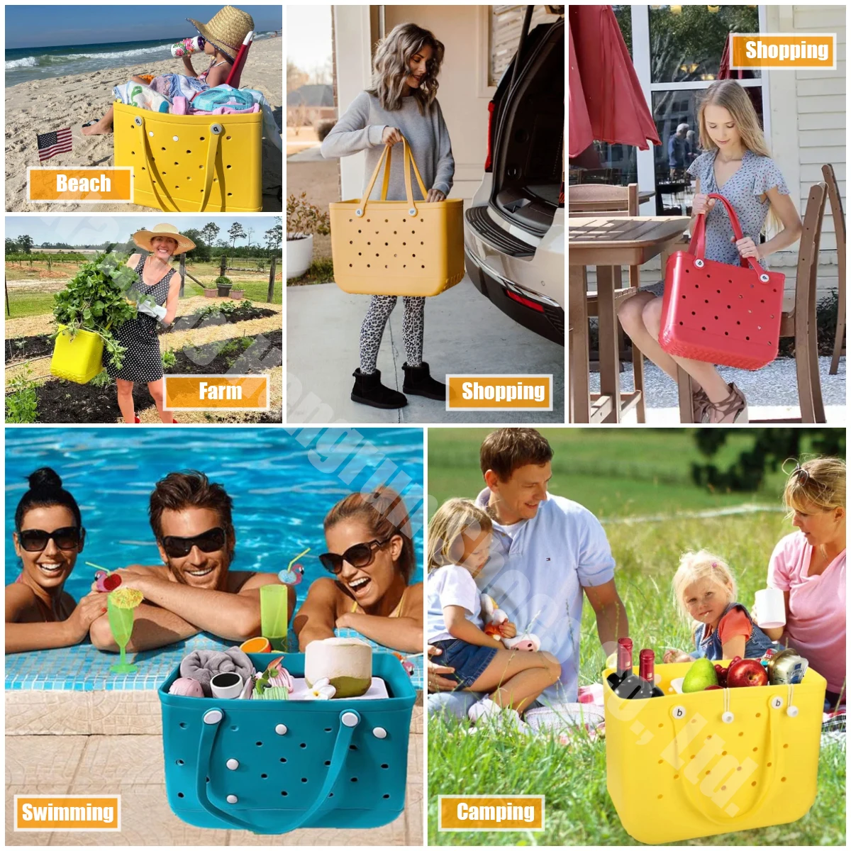 2023 New OEM Customize Printed Beach Bag EVA Handbag Basket Large Tote Eva Handbags Silicone Totes Beach Bogg Bag