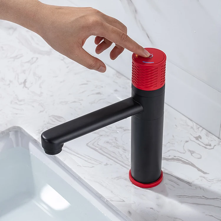 Black Red Push Button Rotation Single Hole Bathroom Hand Wash Basin Tap Faucet
