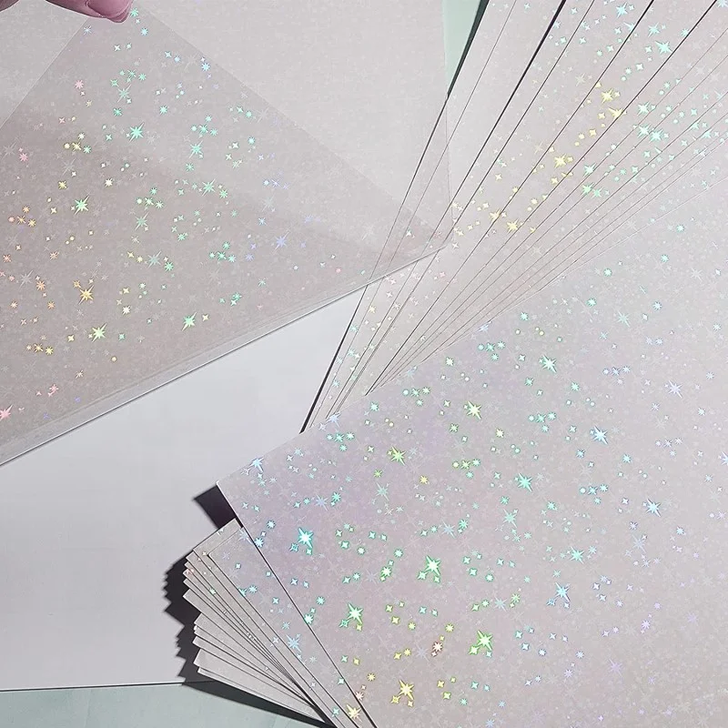 Waterproof Pvc Holographic Overlay Film Glitter Sparkle Transparent Cold Laminating Film a4 Roll