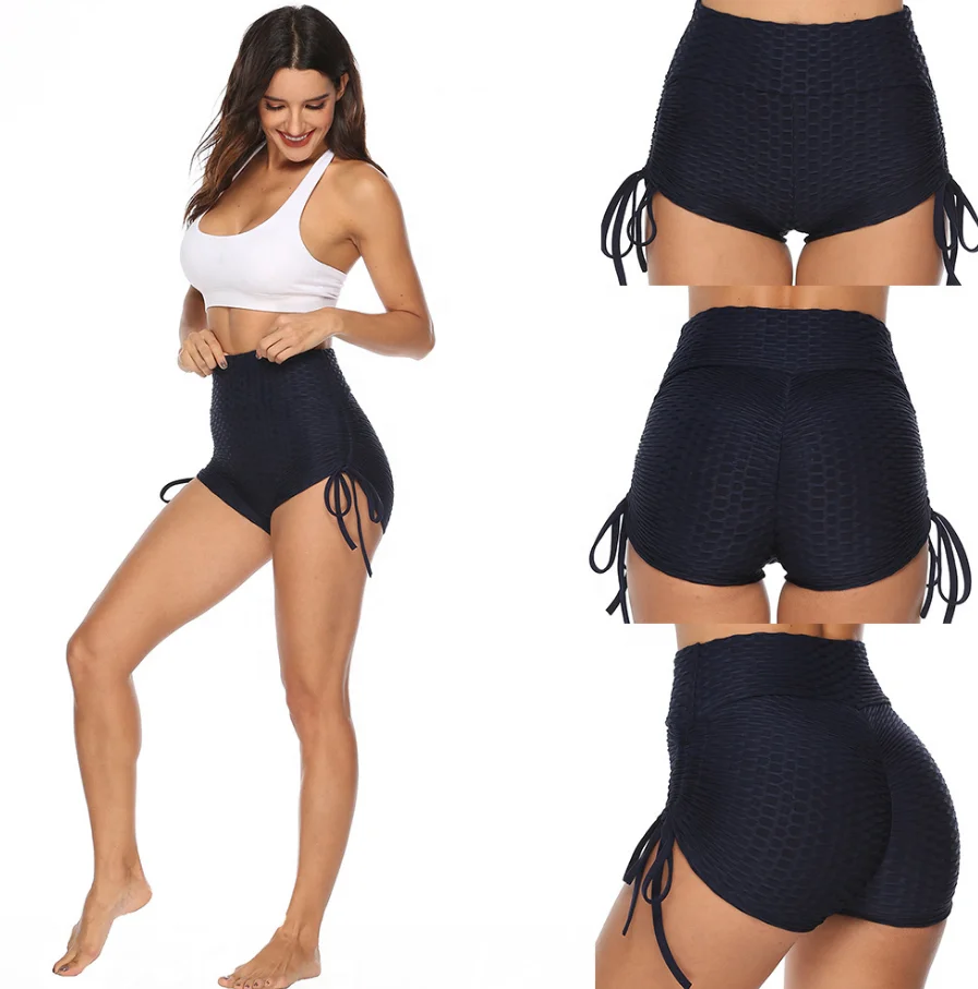 Женская одежда для фитнеса и йоги, спортивные шорты для бега, женские шорты для тренажерного зала карамельных цветов с боковыми лентами