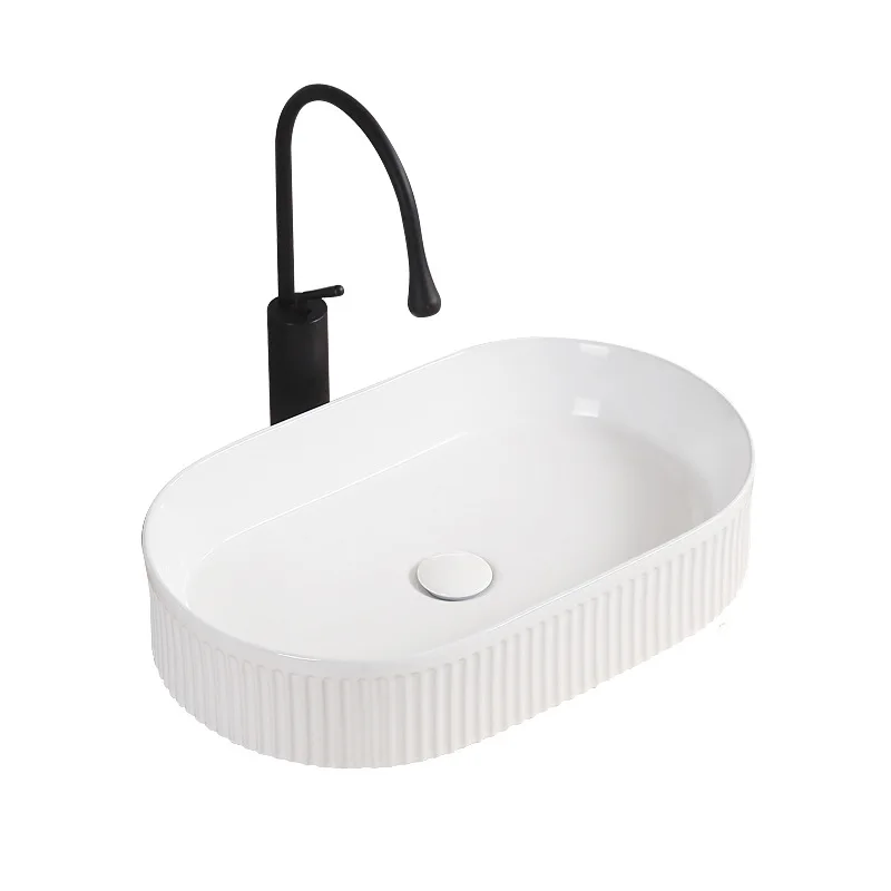 Longstar Vertical Scandinavian Style Round Countertop Basin Oval Household Handwash Basin Ceramic Basin New Washstand Washbasin