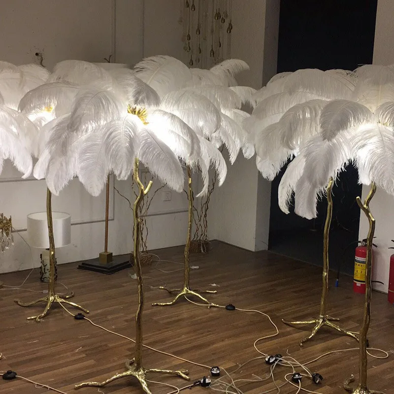 Room Vibe Corner Rgb Luxury Modern Nordic Led Standing Arc Trees Light for Home Ostrich Feather Floor Lamp