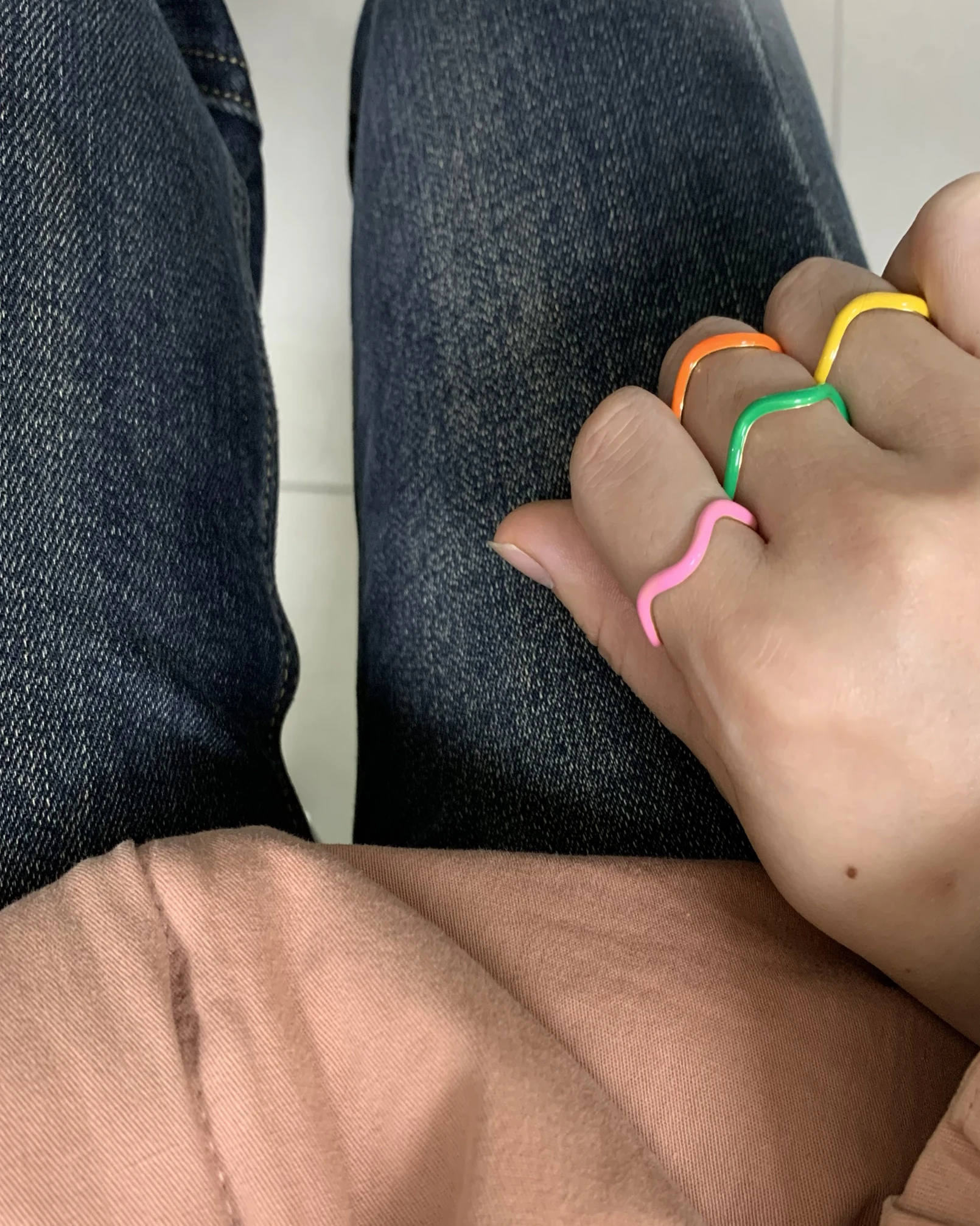 Wholesale summer 925 sterling silver fashion fine jewelry 18k gold 5 colors enamel wave shape rings for girls