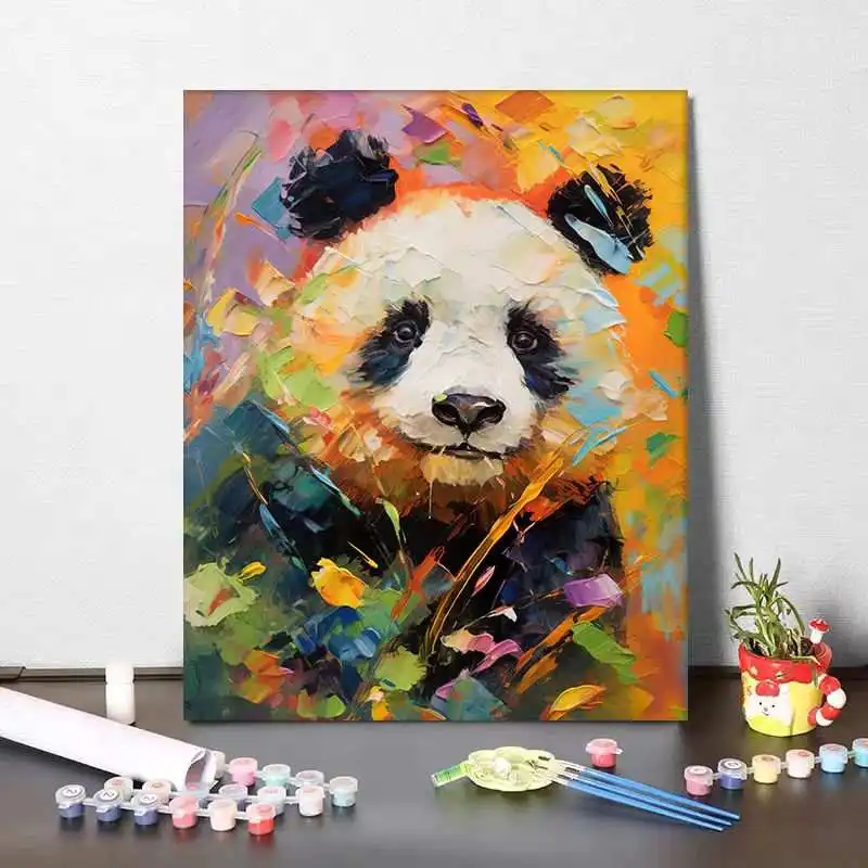 custom hand painted canvas pine wood panda painting by numbers for kids students