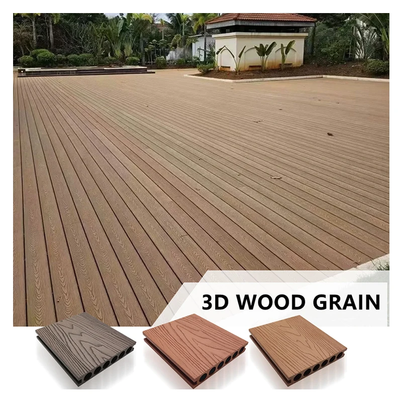 Customizable Round Hole Outdoor WPC Decking Surface Simulation Wood Texture Decking Composite 3D Embossed Wood Plastic Decking