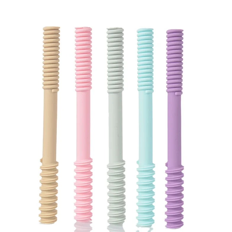 custom safety shield bpa free silicone straw whitening hollow kids molar rod toys baby teething tubes