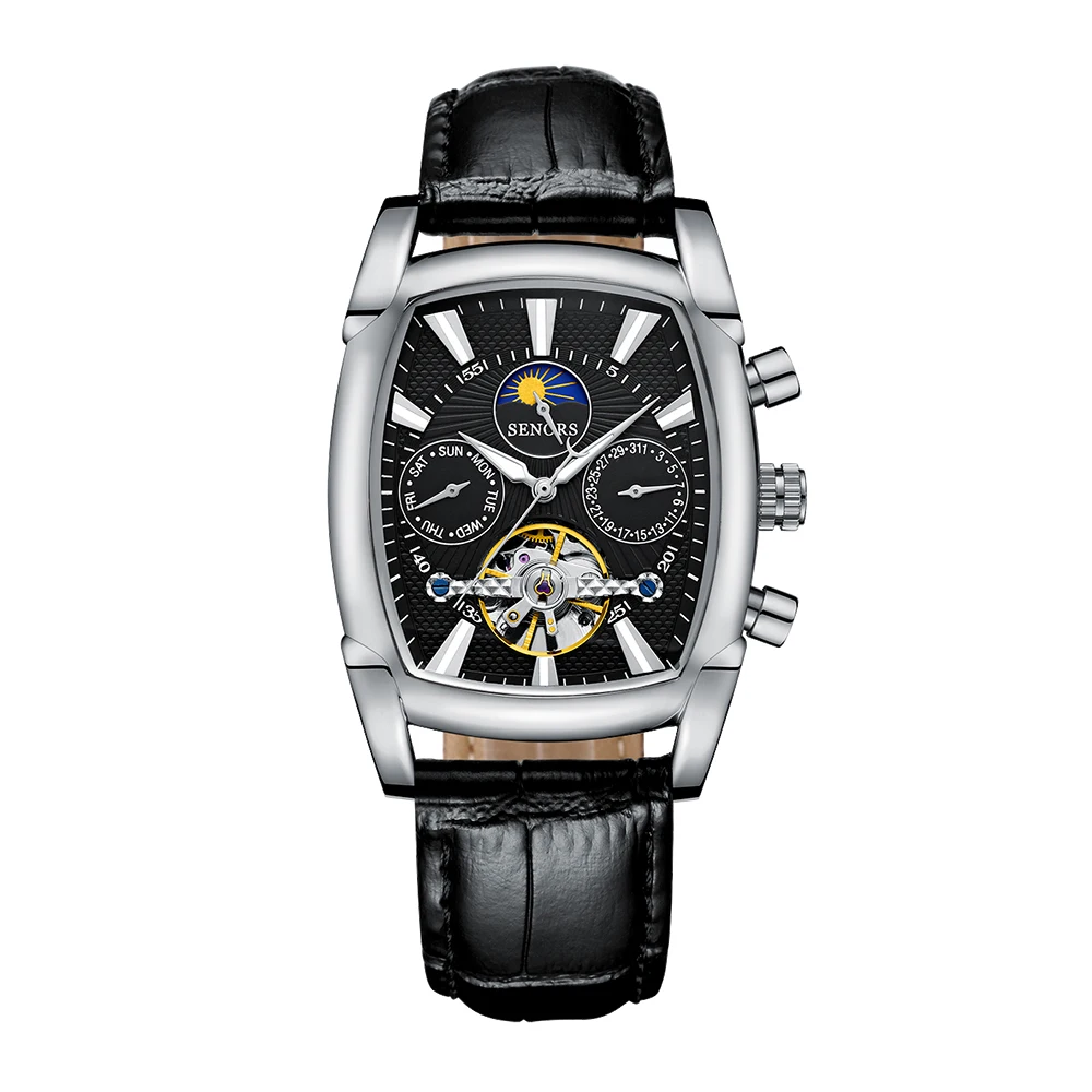 Business Mechanical Moon Phase IP Plating Square Case Men Watches Automatic Mechanical Watches Men