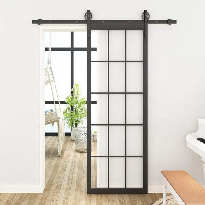 Modern Exterior Wrought Iron Sliding Barn Door Design Entry Wrought Iron Door With Glass