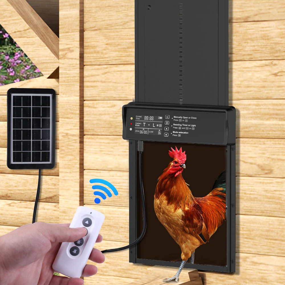 wholesales electronic solar powered poultry Farming Cage Chicken Coop Door with patent  automatic open&close Chicken coop door