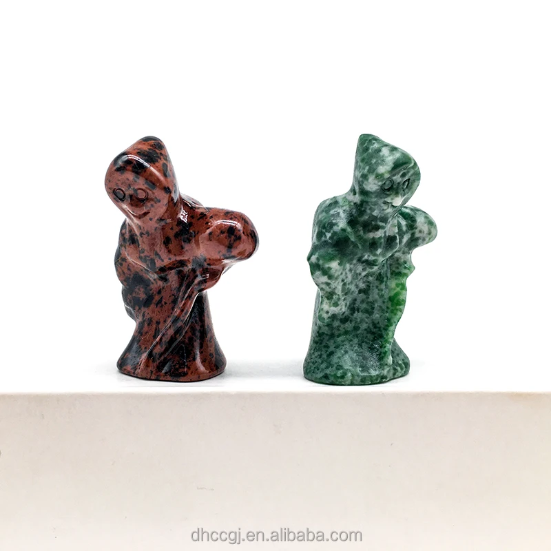 Wholesale natural crystal craft carving rose mini grim reaper polished various material death reaper for halloween gift