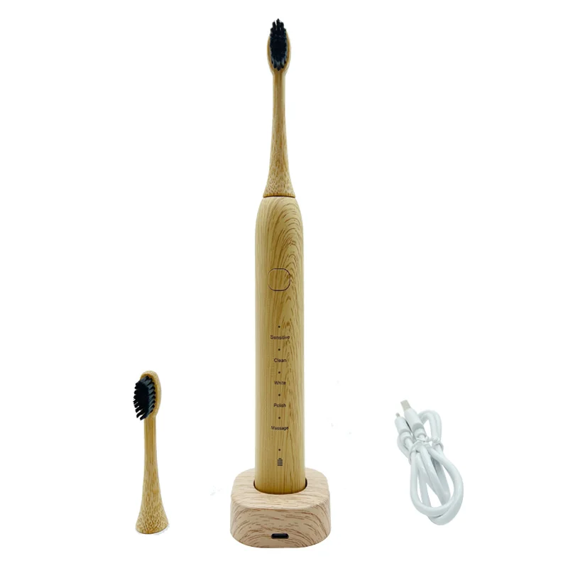 Bamboo sonic electric toothbrush high quality motor cleaning efficiency adult electric biodegradable toothbrush