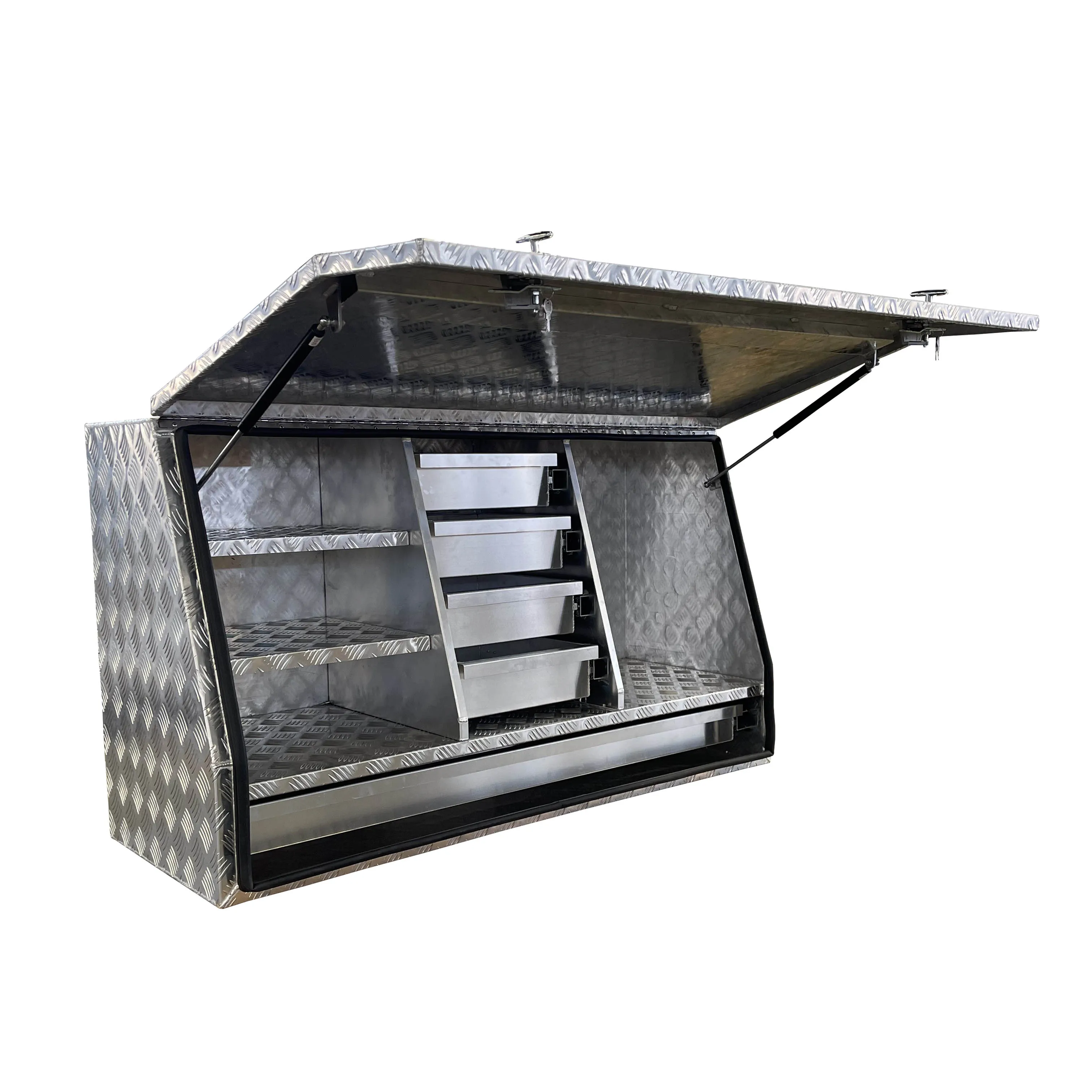 2024 изготовленный на заказ 1700x500x700 мм сверхпрочный черный стальной 5 ящиков ящик для инструментов алюминиевый хранения грузовика