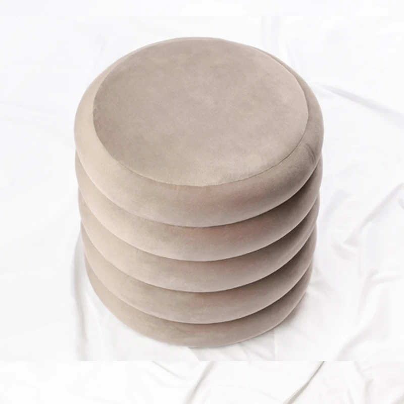 Upholstered Modern Tyres Shape Moroccan Pouf Velvet Round Storage Ottoman Stool for Living Room