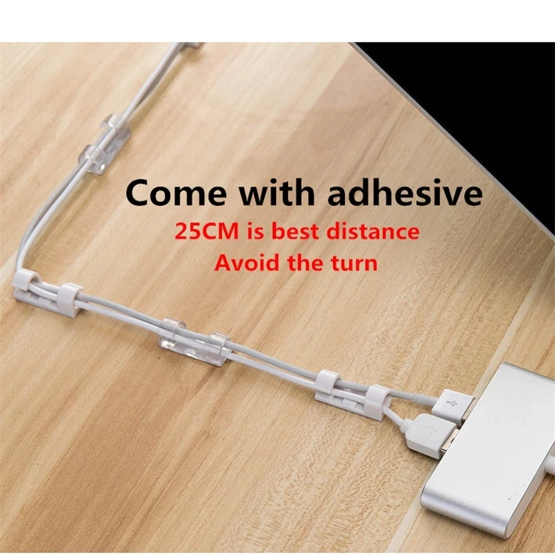 Self-Adhesive Cable Clips Organizer Drop Wire USB Holder Cord Management Desktop & Workstation ABS Manager