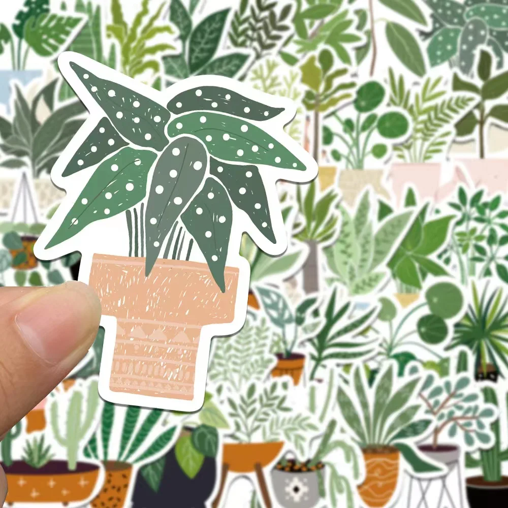 e-50pcs cute cartoon ins wind green plant potted plant graffiti sticker for DIY tablet suitcase fridge stationery discounted