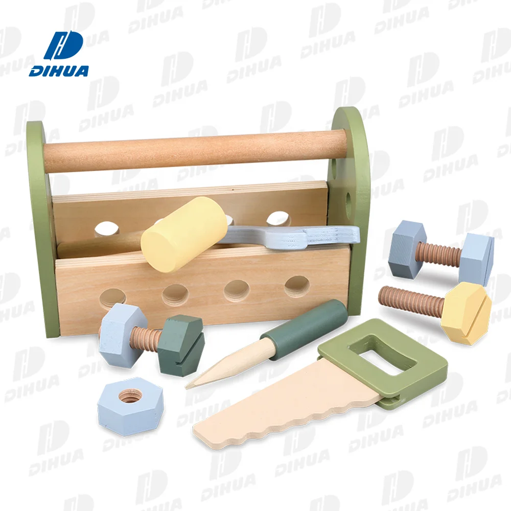 Wood Tool Toys Pretend Play Set Toy with Tool Kits Screwdriver and Hammer Educational Montessori Wooden Tool Box Toys for Kids