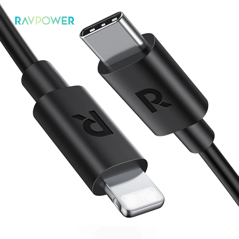 RAVPower Black+PE BAG RP-CB062 Data Cables 1m TPE Type-C to L Type C Cable Phone Fast Charging Cable for iphone
