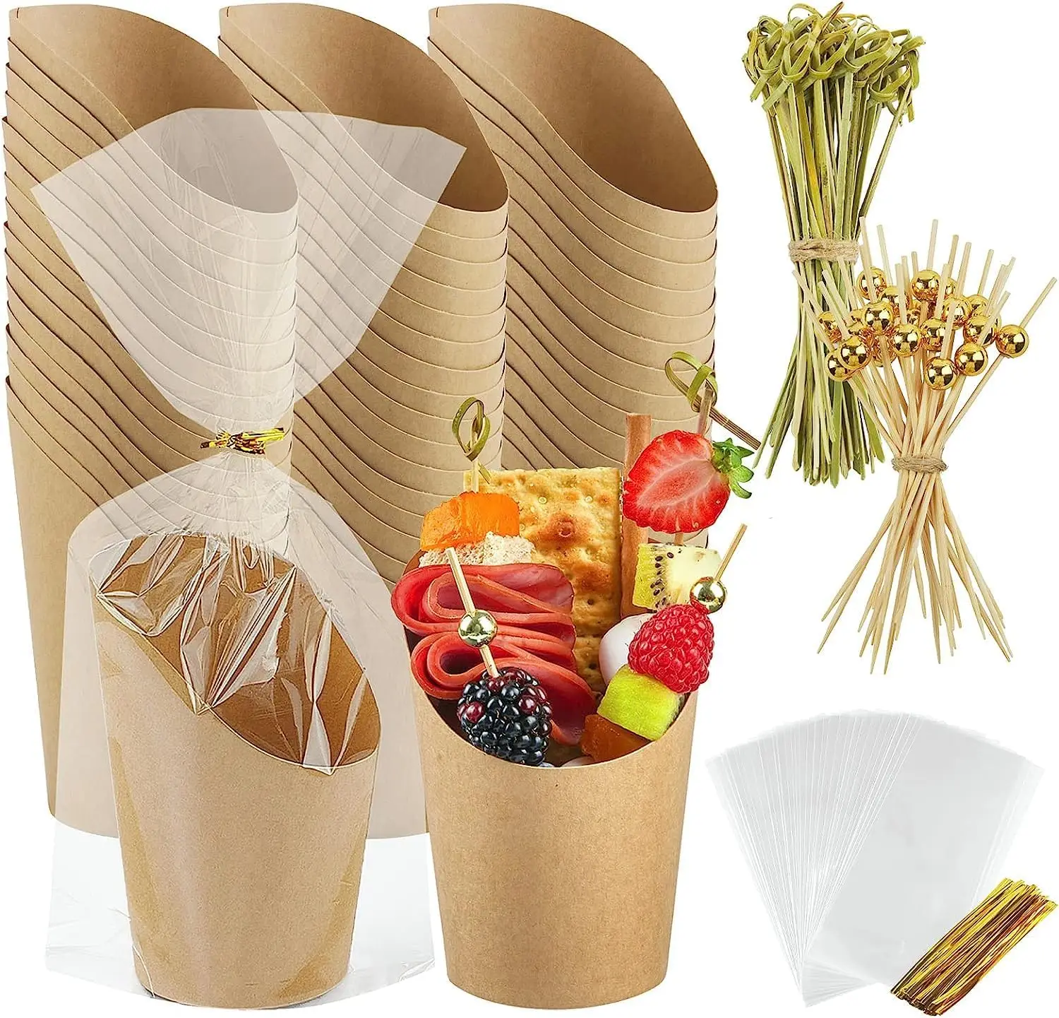 Biodegradable Food Grade Kraft Bubble Waffle Holder Cup Takeaway Disposable Paper French Fries Cups Charcuterie Cup