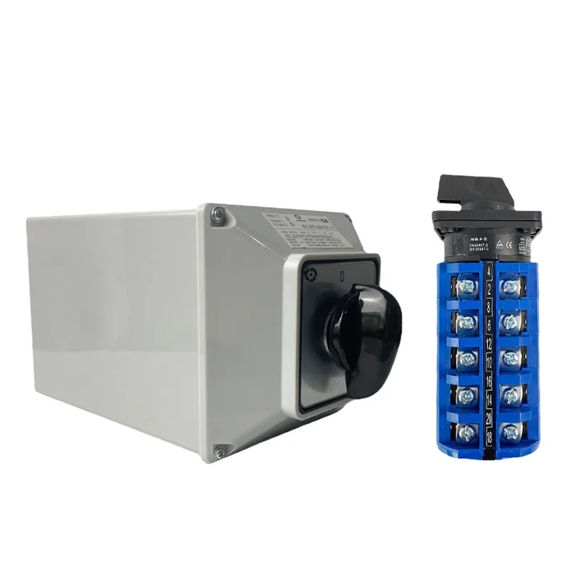 LW26-63/5M Changeover Cam Switch 63A 5 Poles Electrical 3 Position Rotary Selector With Protective Cover Box Enclosure