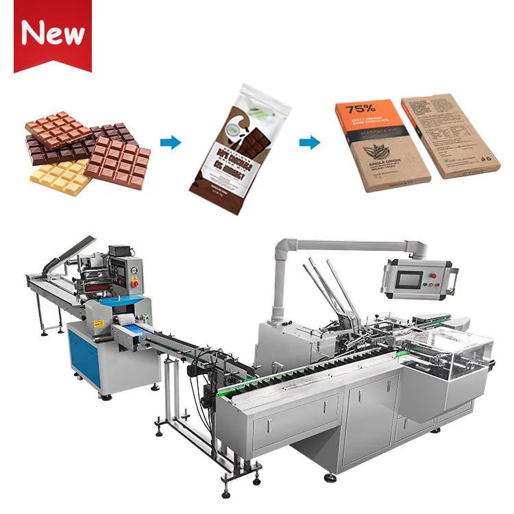 Automatic chocolate tablets bar pillow sachet bag packaging carton box packing machine line