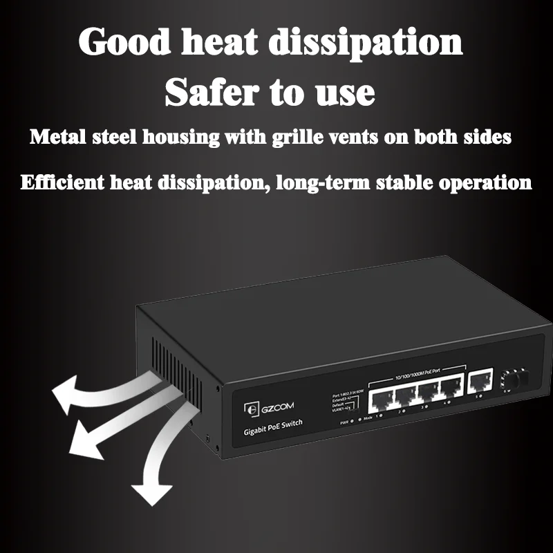 6 Ports 65W Gigabit PoE Switch 4*10/100/1000M PoE Ports + 1*10/100/1000Mbps Ethernet Uplink Port + 1*SFP for IP Camera CCTV