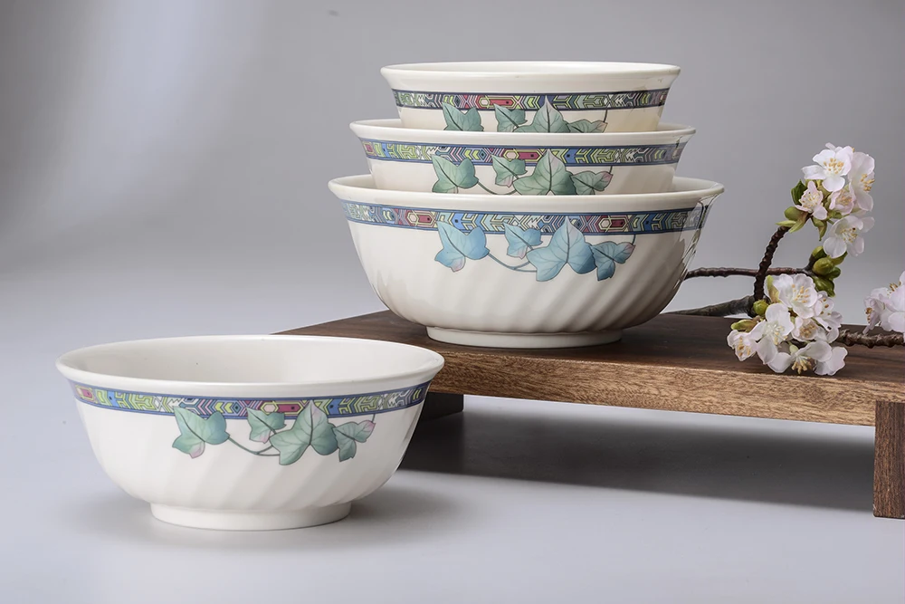 Restaurant Salad Soup Ramen Serving Dinner Noodle Bowl Set Custom Chinese Print Melamine Bowl