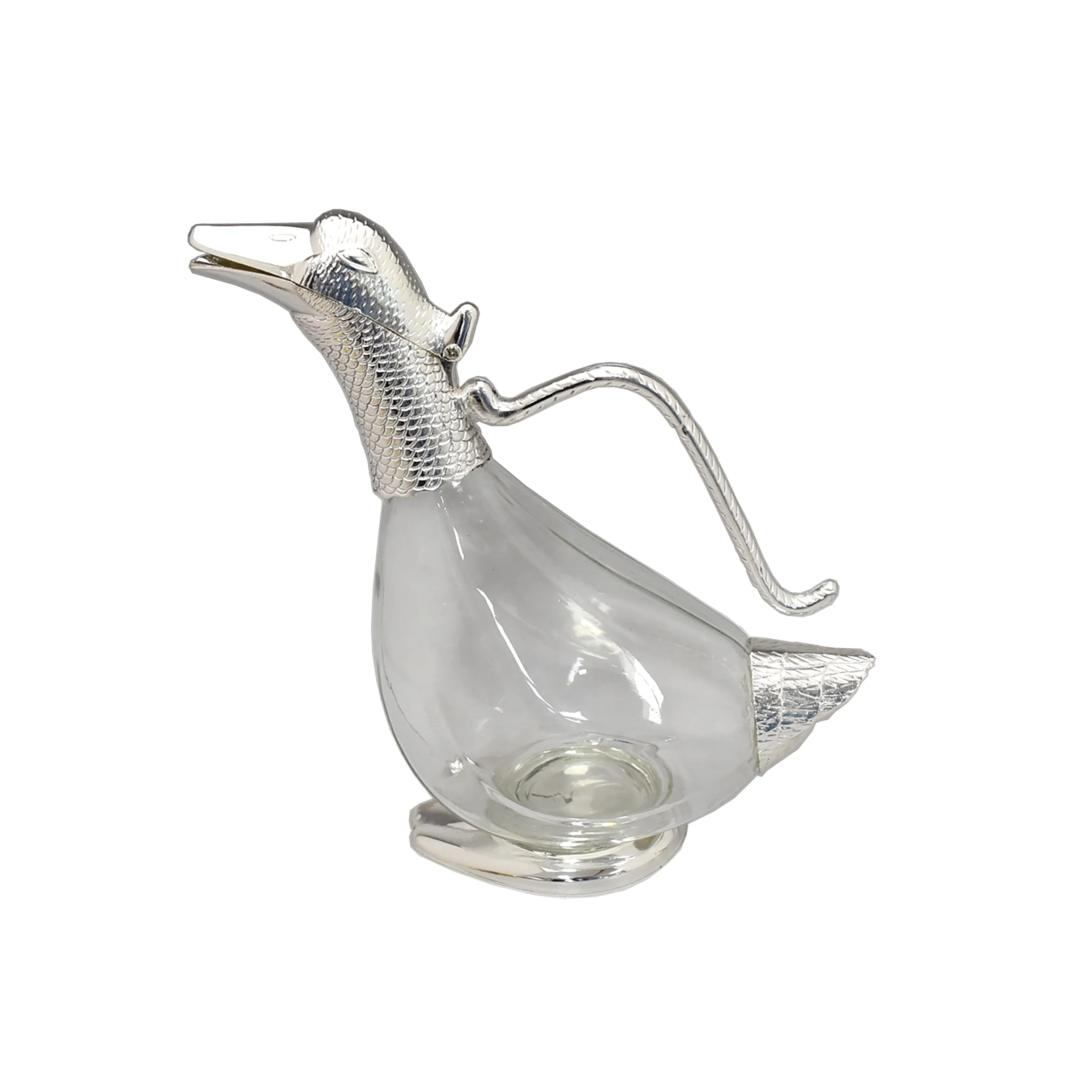 Home wedding banquet cute duck shape Iron edge glass wine decanter with handle