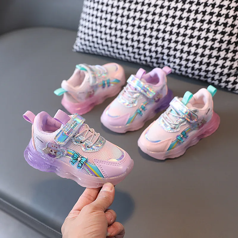 2022 New Korean Style Kids Cartoon Glitter Toddler  Girl Sneakers With Led Light
