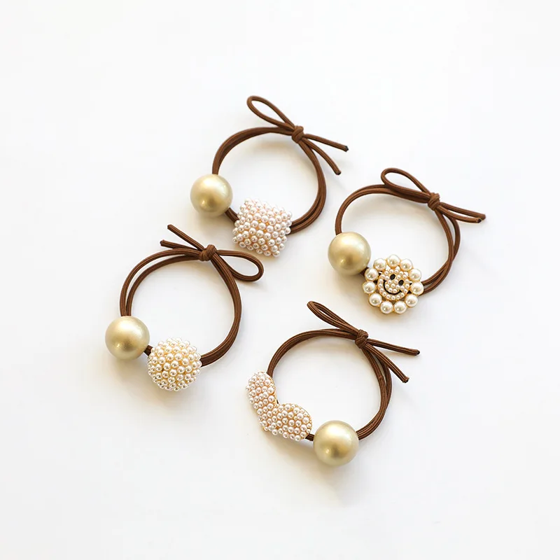 Женская резинка для волос с жемчужинами эластичная в форме сердца украшение Корейском
