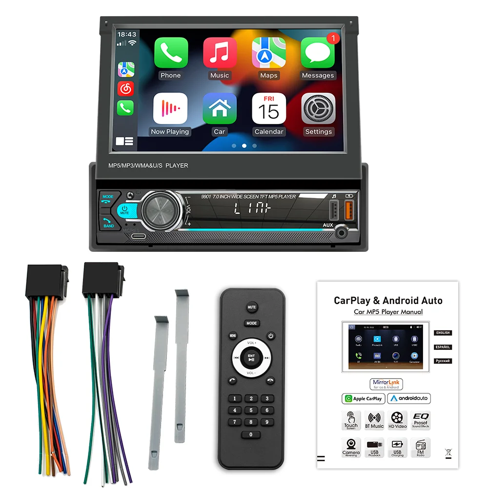 Universal 7 Inch Flip out touch screen Single Din Car GPS Auto Radio 1 Din Car Stereo Player