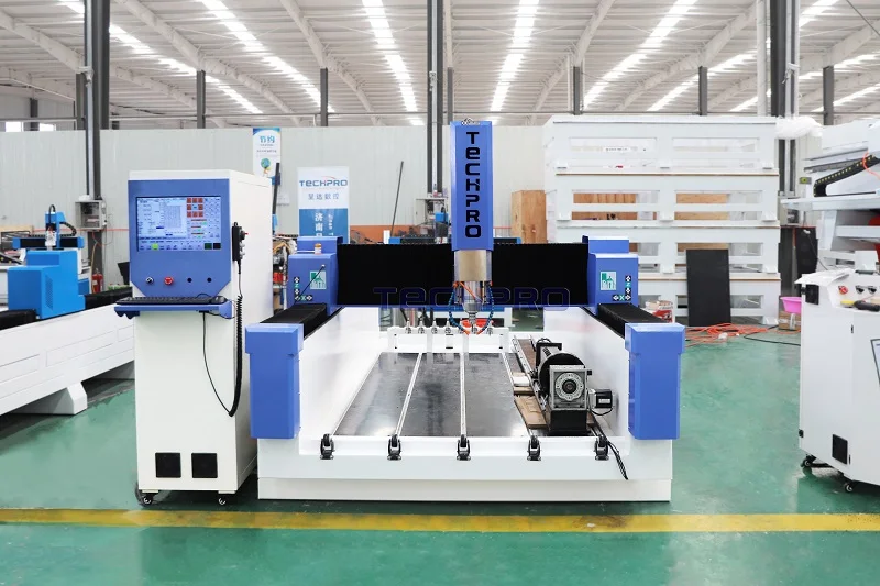 Techpro 4 Axis Stone CNC Router Engraving Machine with Automatic Tools Changer Price For Stone Granite