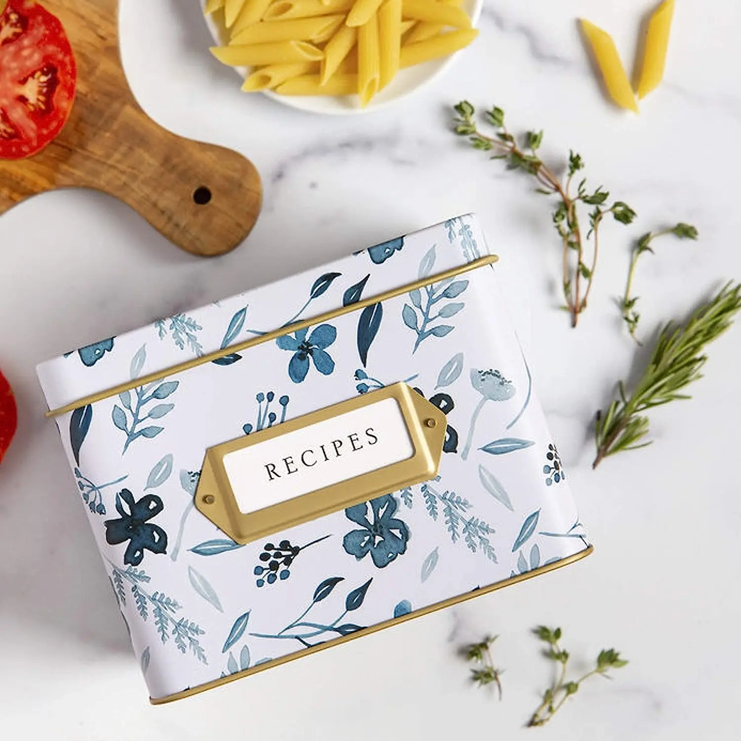 High End Metal Tin Box Recipe Metal Recipe Box Rectangular Tin Box With Hinge for Recipe Cards Custom