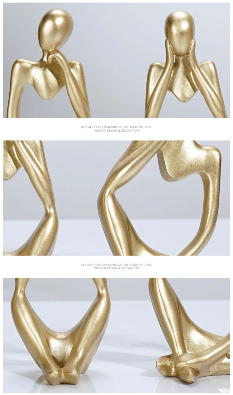 Golden Resin Collectible Gold Thinker Statue Abstract Art Sculpture Figurines For Office Home Ornament