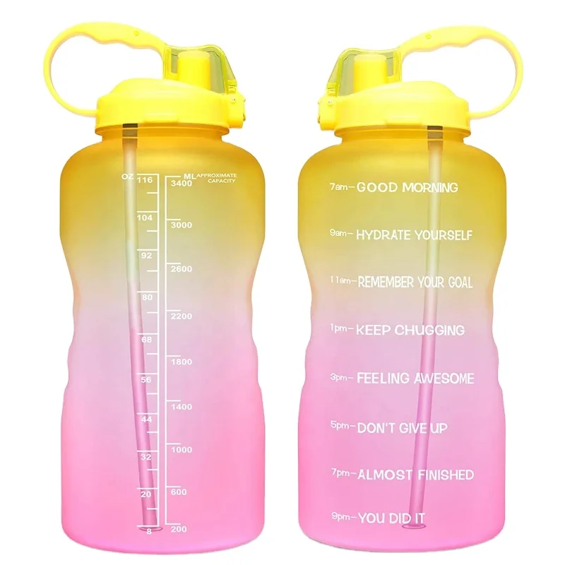 
2021 New Arrival Large 1 Gallon 128oz Motivational Water Bottle With Time Marker & Straw,Leakproof Tritan Bpa Free Water Bottle 