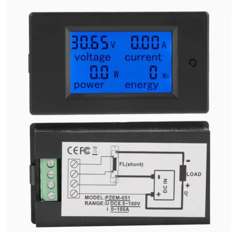 PZEM-051 DC Digital Ammeter Voltmeter 6.5-100V 4 IN1 LCD Motorcycle Voltage Current Power Energy Monitor