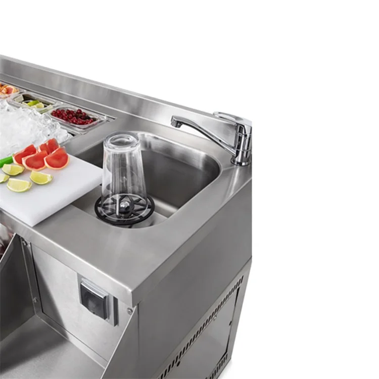 Mobile Work Station Cocktail Bar Station With Counter Fridge