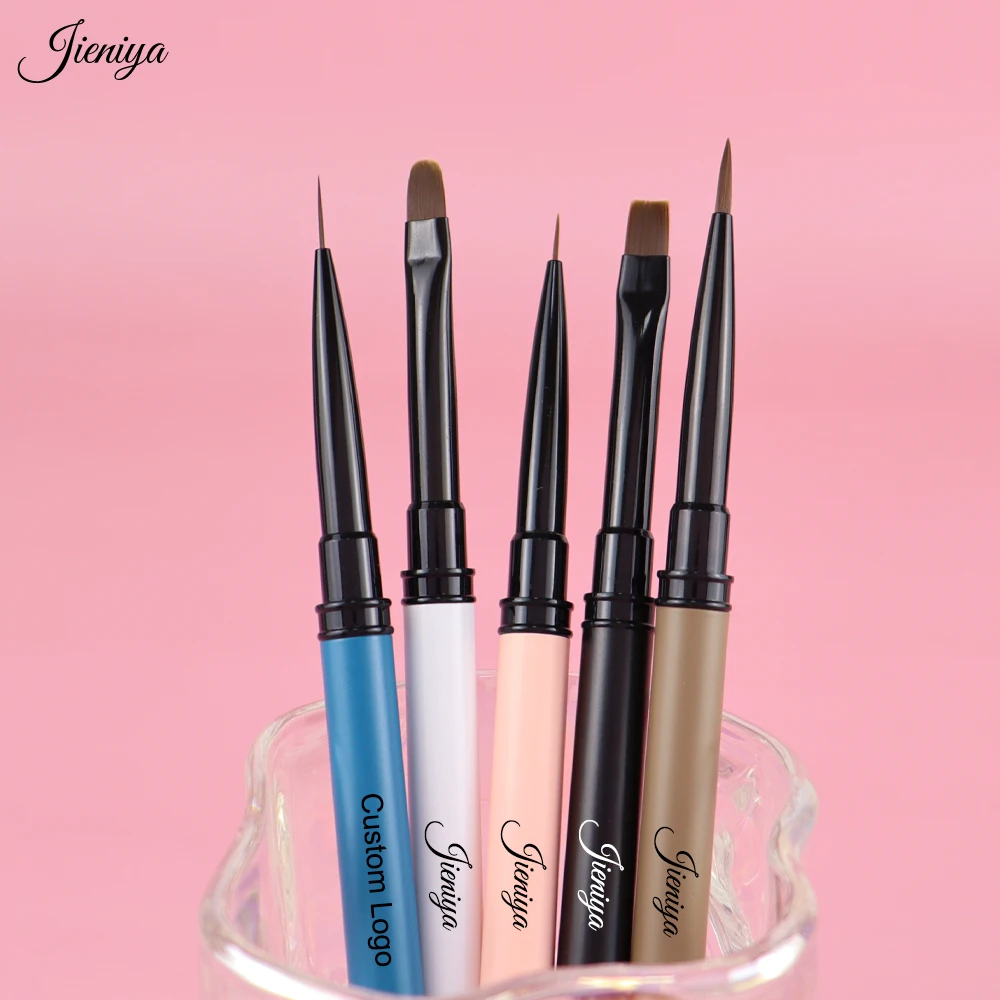 New Arrival oval/flat/paint/liner brush black ferrule five color 5 pcs nail art uv gel brushes set for Travel-friendly brushes