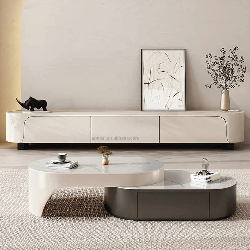 AOMISI CASA TV Stand cetre table Living Room Coffee Center Table Wooden Cabinet White Marble Tv Stand And Coffee Table