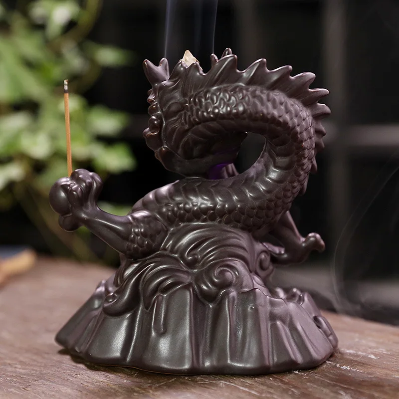 
7-Color LED Lights Changing Incense Burner Ceramic Dragon Backflow Incense Burner Creative Smoke Waterfall Incense Holder Censer 