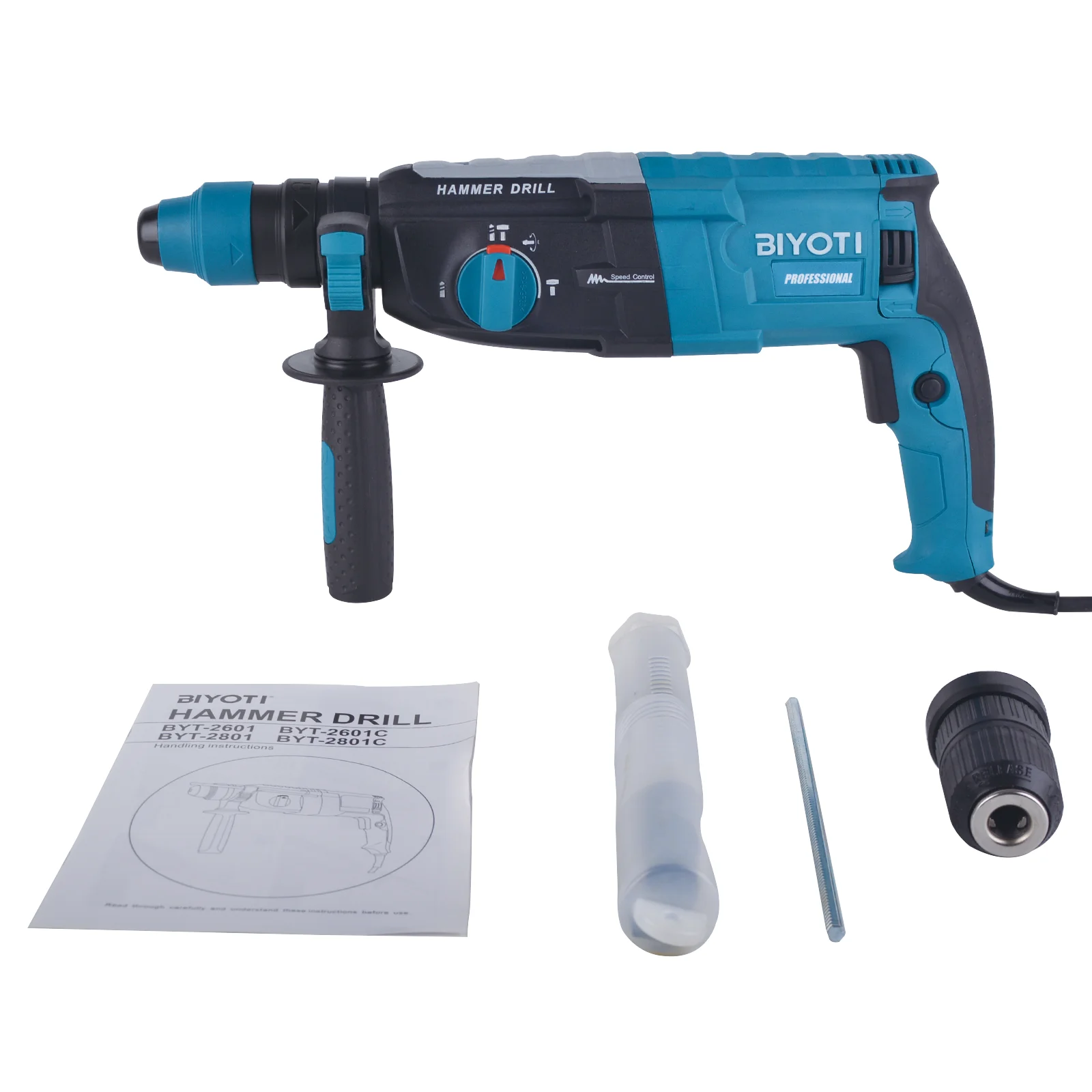 BIYOTI Rotary Electric Hammer 28mm Rotary Drill Manual Hammer With Impact Quickly Chuck With 5 Bits Stop Used For Drilling