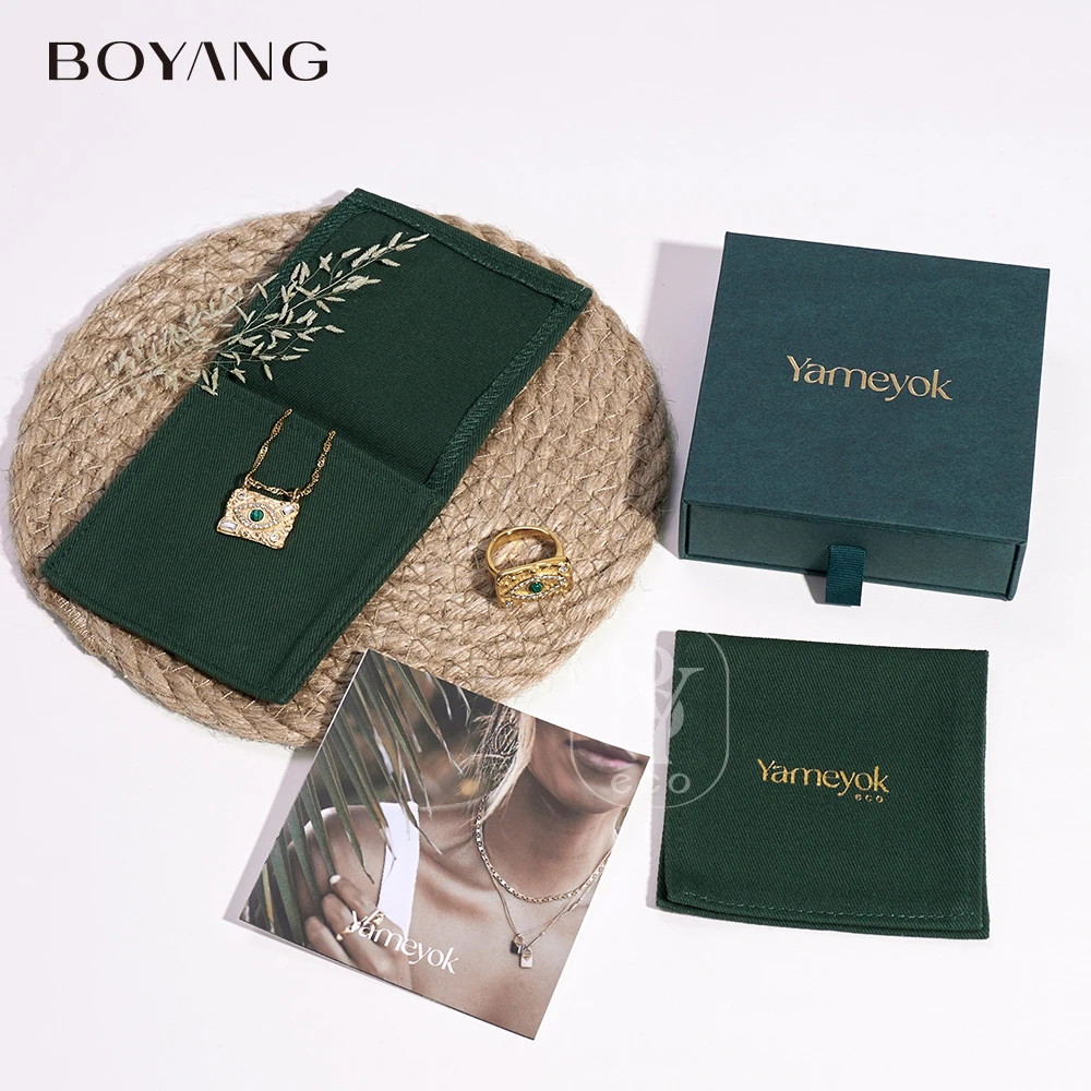 Custom Logo Biodegradable Organic Jewelry Packaging Bag Envelope Flap Cotton Jewelry Pouches