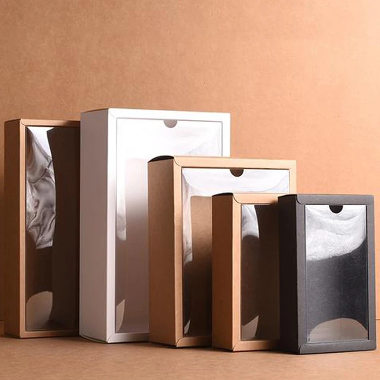 new design factory custom transparent pvc window gift packaging box sleeve sliding paper box kraft paper box
