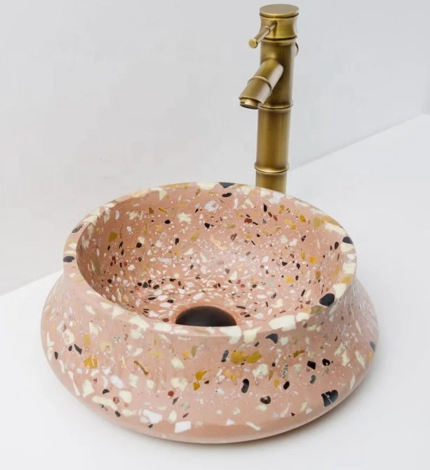 New style concrete countertop basin terrazzo bathroom hand wash sink round basin