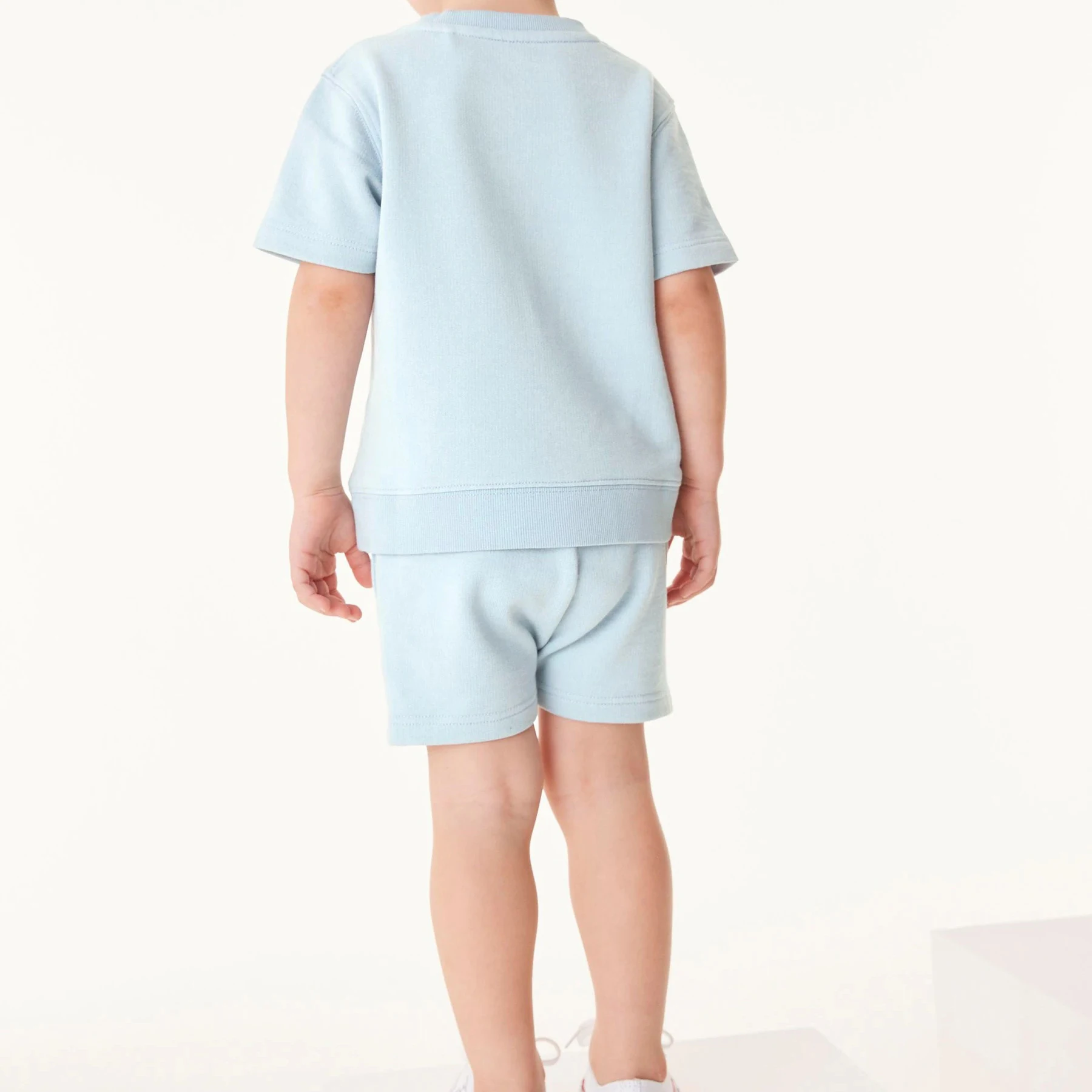 designer clothes Apparel design services kids blank solid color plain sweat t-shirt and shorts set OEM custom baby boy clothing