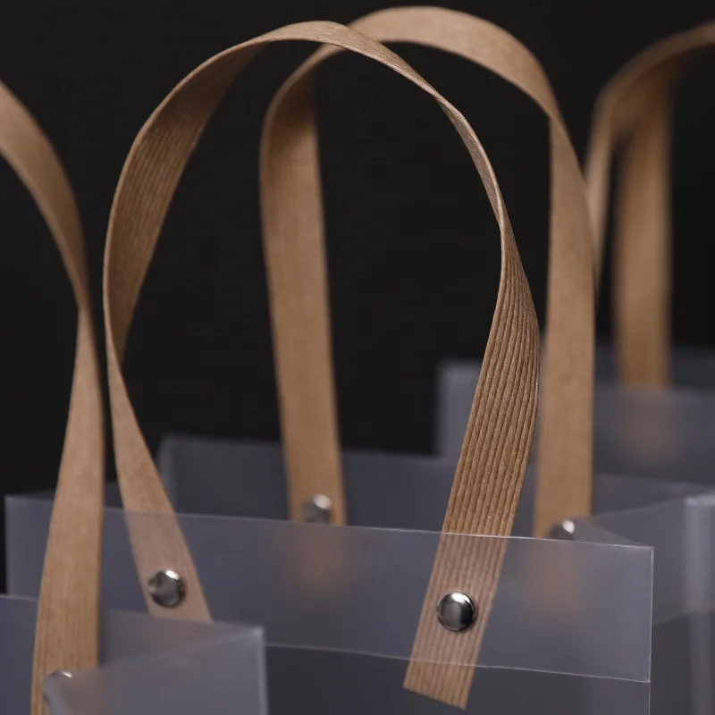 Frosted PP handbag transparent square bottom shopping plastic packaging bag  PVC gift bag customized logo