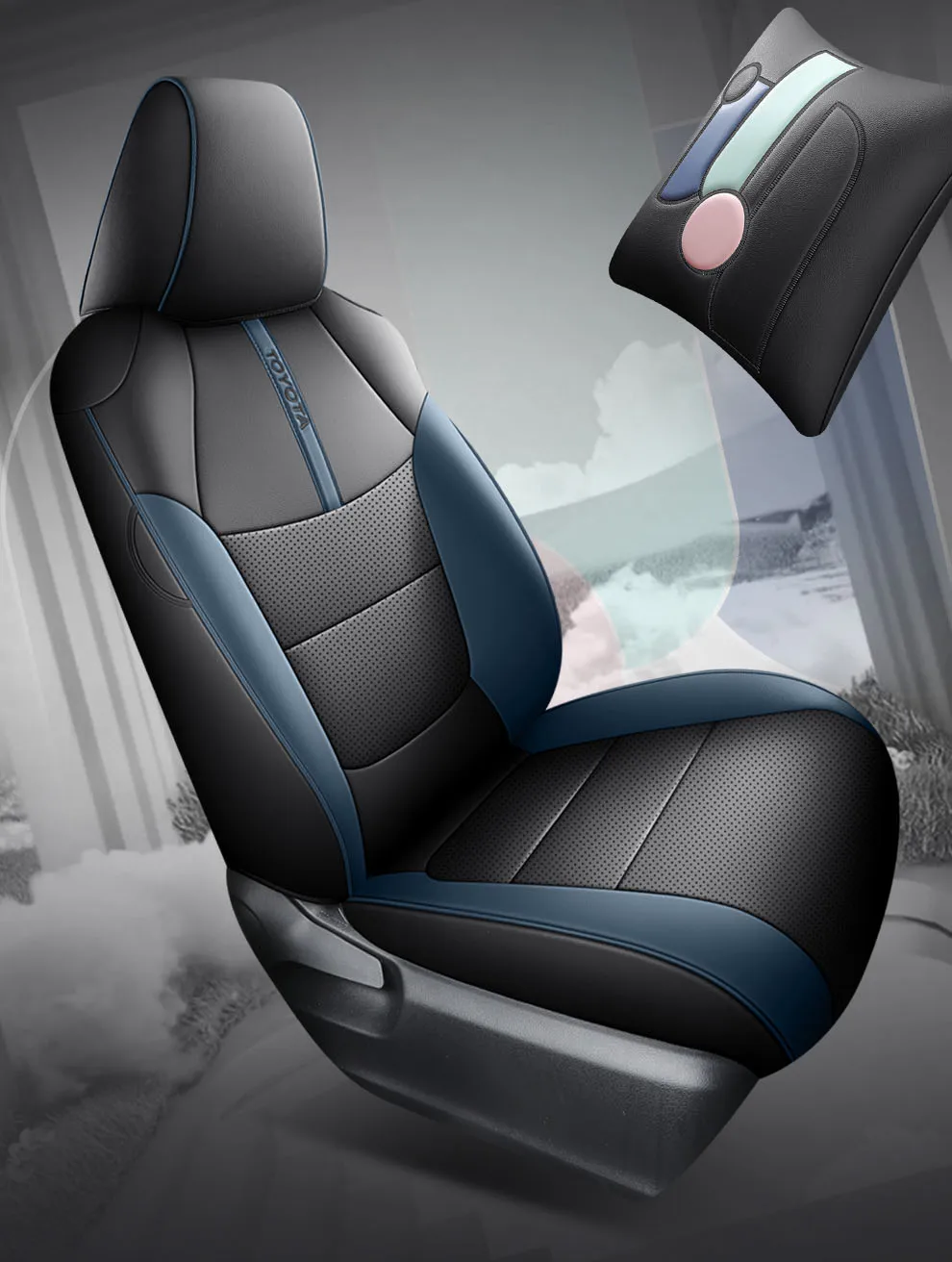 Sports Style  PU Leather Car Seat Covers Full Set Protector for Toyota RAV4 2022-2023