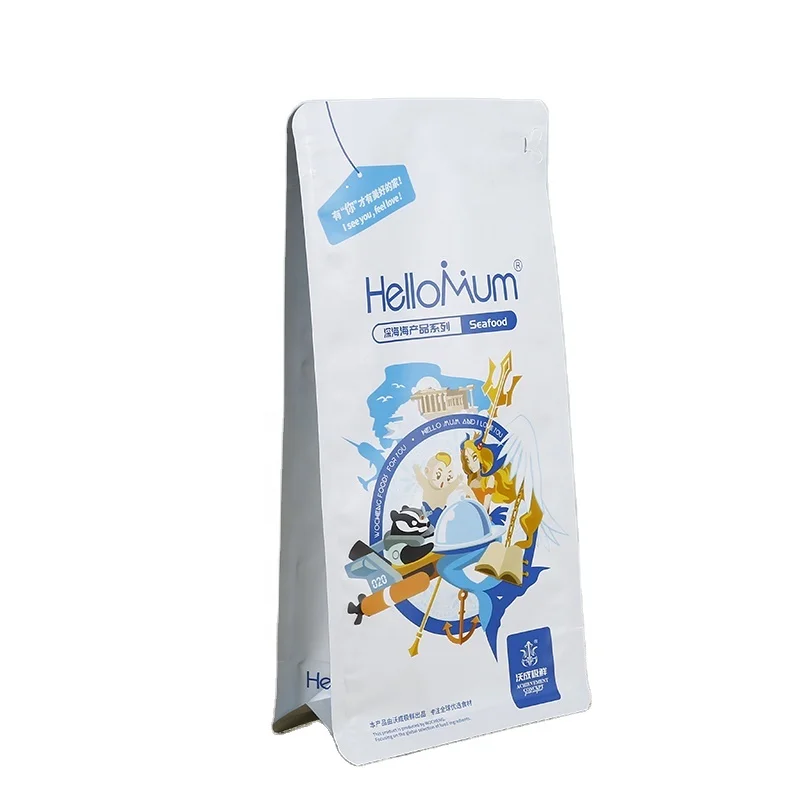 Custom printing flat bottom ziplock plastic bag for oat snack food packaging bag zipper side gusset bag with window