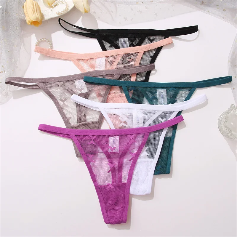 Sexy Lace Thong Women Low Waist Panties Transparent G String Thongs T-Back Underwear Female  Solid Intimates Lingerie